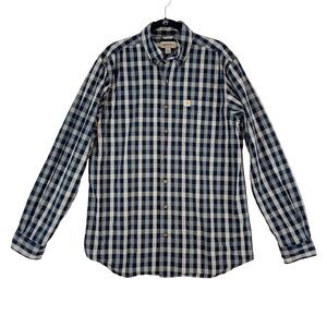 Carhartt Button Up Shirt Men's L Tall Gray Black Plaid Long Sleeve‎ Logo Pocket
